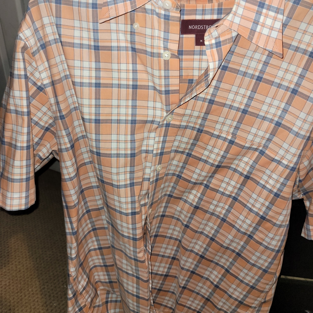 Nordstrom Men's Casual Plaid Shirt - Peach and Light Blue